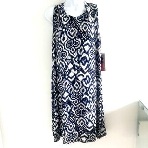 Nina Leonard Bohemian Blue White Midi Plus Size A Line Summer Dress